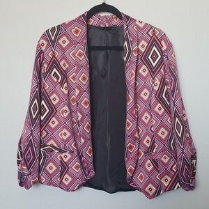 Ashley Stewart Office 16 Purple Geometric Crop Plus Size Blazer